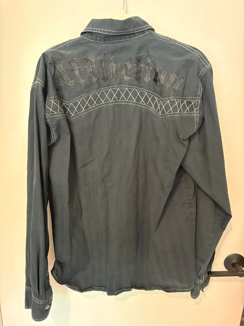 Affliction Black Premium Button Up Shirt Eagle Black White Embroidery Cotton L